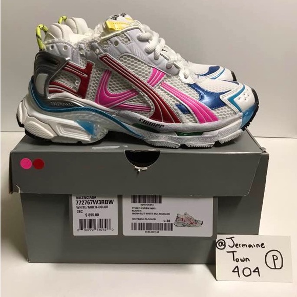 Balenciaga Runners Track Sneakers Trainer Women Size 8 Runners White Pink Red - Picture 1 of 11